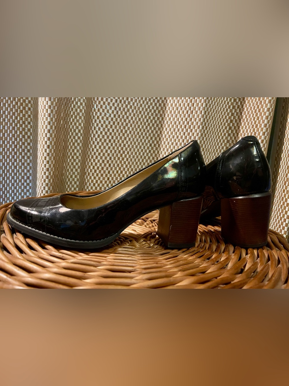 Clarks Tarah Sofia Black Patent Comfort Block Heel Pumps 6